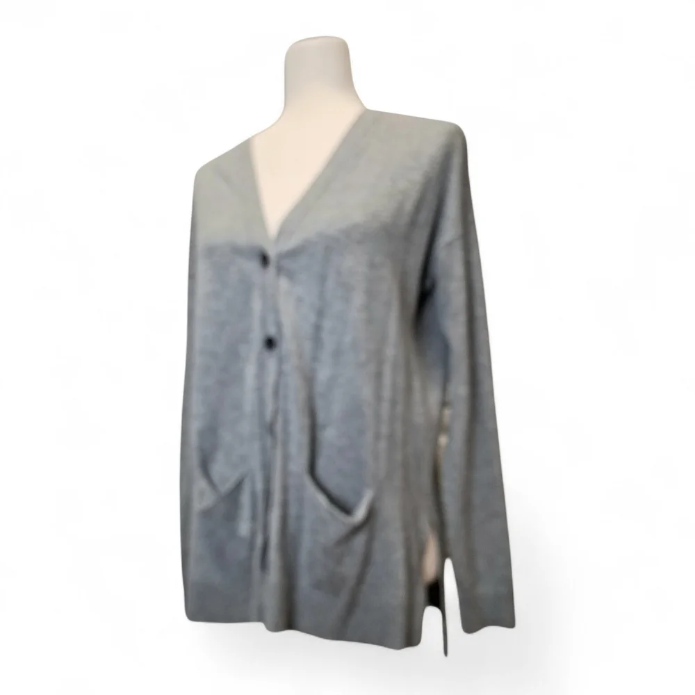 LOFT Women’s  Gray Wool Blend Long Sleeve V Neck  Cardigan Sweater S